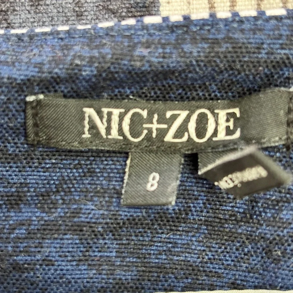 NIC+ZOE Eclectic Art to Wear Navy Wine Bottle Print Pinstripe Pencil Skirt 8 - Picture 7 of 9